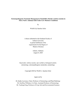 Entomopathogenic Nematode Management of Small Hive Beetles (Aethina Tumida) in Three Native Alabama Soils Under Low Moisture Conditions