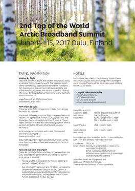 2Nd Top of the World Arctic Broadband Summit June 14–15, 2017 Oulu, Finland