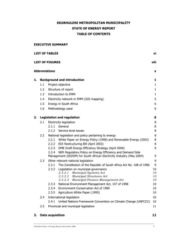 Ekurhuleni Metropolitan Municipality State of Energy Report Table of Contents