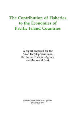 The Contribution of Fisheries to the Economies of Pacific Island Countries