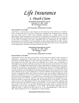 Life Insurance 1. Death Claim