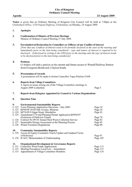 City of Kingston Ordinary Council Meeting Agenda 24 August 2009