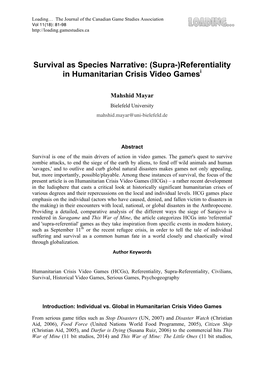 Referentiality in Humanitarian Crisis Video Gamesi