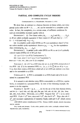 Partial and Complete Cyclic Orders by Nimrod Megiddo