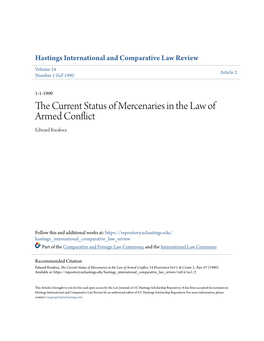 The Current Status of Mercenaries in the Law of Armed Conflict, 14 Hastings Int'l & Comp