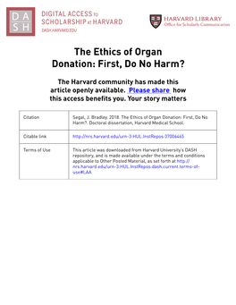 The Ethics of Organ Donation: First, Do No Harm?