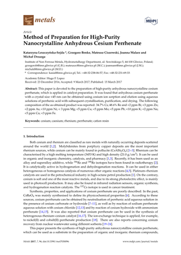 Method of Preparation for High-Purity Nanocrystalline Anhydrous Cesium Perrhenate