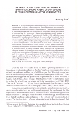 The Third Trophic Leve L of Plant Defence: Neotropical Social Wasps' Use of Odours of Freshly Damaged Leaves When Hunting