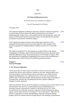 1969 Instruction De Pastorali Migratorum Cura on the Pastoral