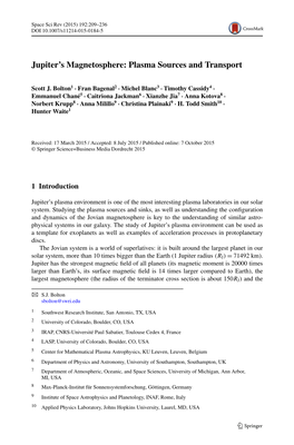 Jupiter's Magnetosphere: Plasma Sources and Transport