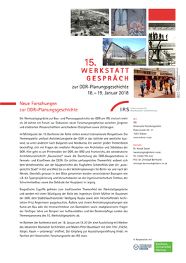 WERKSTATT GESPRÄCH Zur DDR-Planungsgeschichte 18.– 19