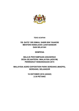 Majlis Penyampaian Anugerah Desa Sejahtera 1Malaysia (Ads1m) Peringkat Kebangsaan 2015