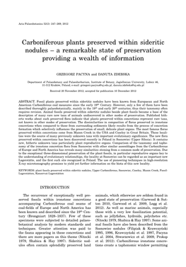 Carboniferous Plants Preserved Within Sideritic Nodules – a Remarkable State of Preservation Providing a Wealth of Information