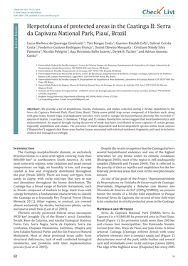 Chec List Herpetofauna of Protected Areas in the Caatinga II: Serra Da