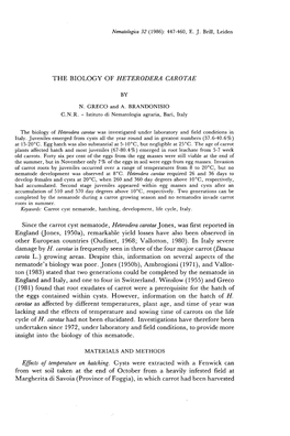 THE BIOLOGY of HETERODERA CAROTAE by N. GRECO and A