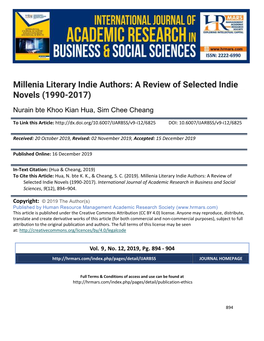 Millenia Literary Indie Authors: a Review of Selected Indie Novels (1990-2017)