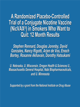 A Randomized Placebo-Controlled Trial of Conjugate Nicotine Vaccine (Nicvax®) in Smokers Who Want to Quit: 12 Months Results