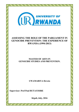 Assessing the Role of the Parliament in Genocide Prevention: the Experience of Rwanda (1994-2013)