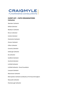 CLIENT LIST – FAITH ORGANISATIONS Cathedrals