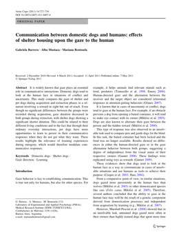 Communication Between Domestic Dogs and Humans: Effects of Shelter Housing Upon the Gaze to the Human