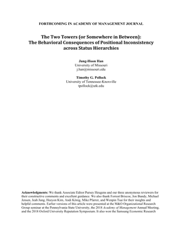 The Two Towers (Or Somewhere in Between): the Behavioral Consequences of Positional Inconsistency Across Status Hierarchies