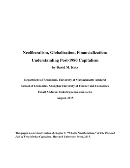 Neoliberalism, Globalization, Financialization: Understanding
