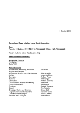Burnell and Severn Valley Local Joint Committee Tuesday 19 October