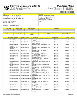 Fairvilla Megastore Orlando Purchase Order 1740 N Orange Blossom Trail Original PO Number: C1510SC235074 Orlando, FL 32804 PO Number: C1510SC235074