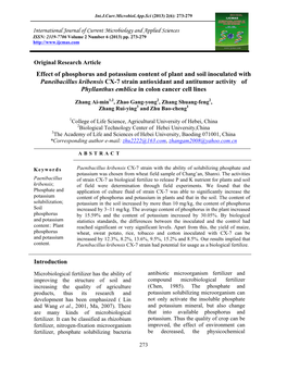 Effect of Phosphorus and Potassium Content of Plant and Soil Inoculated with Paneibacillus Kribensis CX-7 Strain Antioxidant