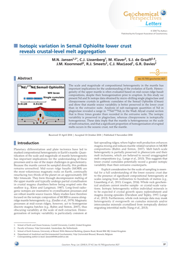 Isotopic Variation in Semail Ophiolite Lower Crust Reveals Crustal-Level Melt Aggregation