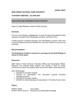 NFNPA 190/07 Education and Interpretation Strategy