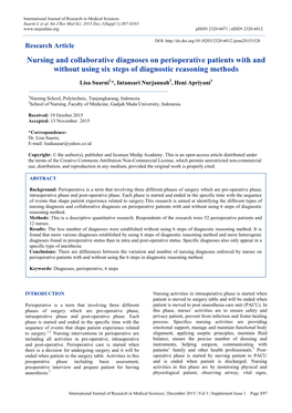 Nursing and Collaborative Diagnoses on Perioperative Patients with and Without Using Six Steps of Diagnostic Reasoning Methods