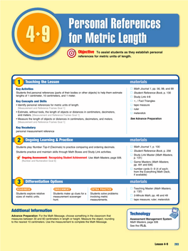 Lesson 4.9 Personal References for Metric Length