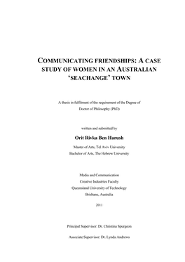 Communicating Friendships: a Case Study of Women in an Australian „Seachange‟ Town