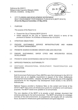 Built Environment Performance Plan (Bepp) 2014/15