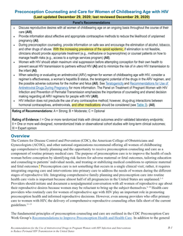 Preconception Counseling and Care for Women of Childbearing Age