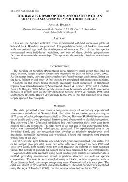 The Barklice (Psocoptera) Associated with an Old-Field Succession in Southern Britain