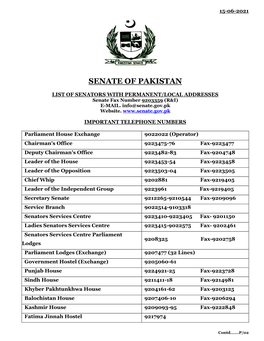 Senators Name and Addresses List