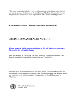 Arsine: Human Health Aspects