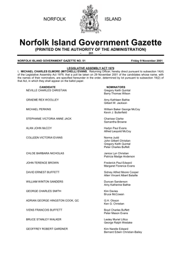 Norfolk Island Government Gazette (PRINTED on the AUTHORITY of the ADMINISTRATION) - 201