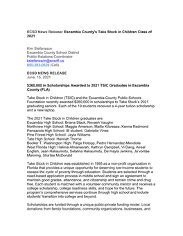 ECSD News Release: Escambia County's Take Stock in Children Class of 2021