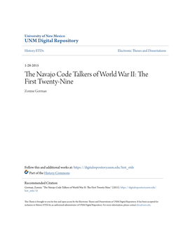 The Navajo Code Talkers of World War Ii: the First Twenty-Nine