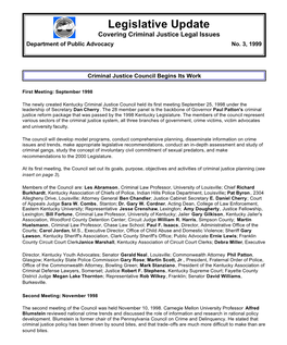 Legislative Update Covering Criminal Justice Legal Issues Department of Public Advocacy No