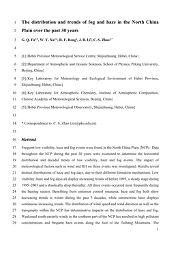 The Distribution and Trends of Fog and Haze in the North China