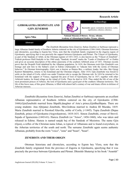 Byzantine Form Zenevisi, Italian Zenebisi Or Sarbissa) Represent a Large Albanian Feudal Family of Southern Arberia Centered on the City of Gjirokastra (1304-1444)
