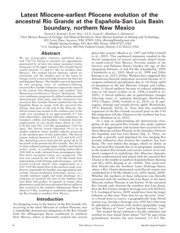 Latest Miocene-Earliest Pliocene Evolution of the Ancestral Rio Grande at the Española-San Luis Basin Boundary, Northern New Mexico Daniel J