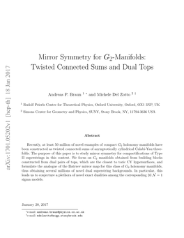 Mirror Symmetry for G2 -Manifolds: Twisted Connected Sums and Dual