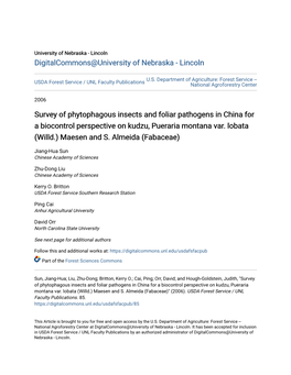 Survey of Phytophagous Insects and Foliar Pathogens in China for a Biocontrol Perspective on Kudzu, Pueraria Montana Var. Lobata (Willd.) Maesen and S