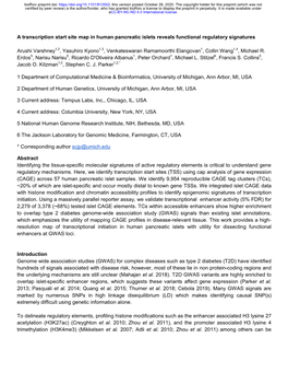 A Transcription Start Site Map in Human Pancreatic Islets Reveals Functional Regulatory Signatures