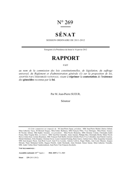 Rapport De Jean-Pierre Sueur À La Commission